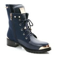 thumbnail image 1 of Ferwind Women's Goldtone Plated Treaded Outsole Mid Calf Lace Up Combat Booties Navy 8, 1 of 9