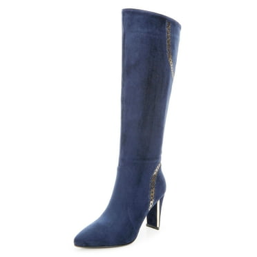 Ferwind Women's Heel Boots Micro Suede Rhinestone Glittering Adult Navy 10
