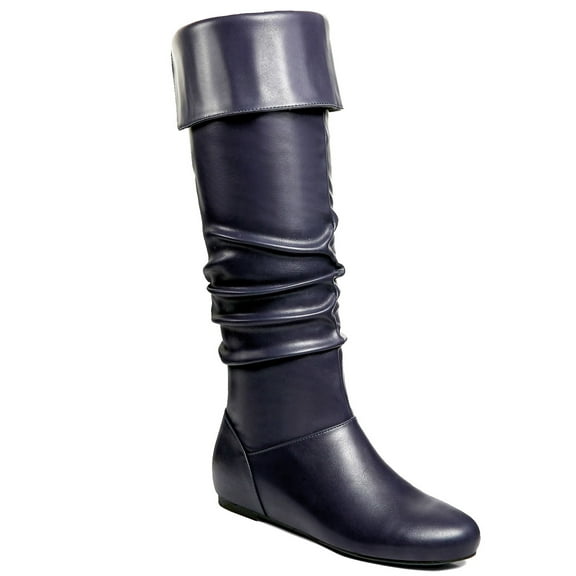 Ferwind Women's Heel Boots Micro Suede Rhinestone Glittering Adult Navy 9