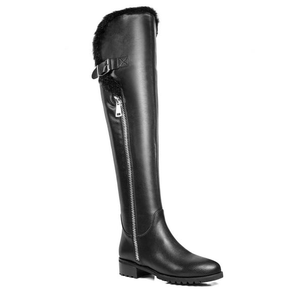 Ferwind Women's Tall Boots High-Low Shaft Shearling Trim Low Heels Adult Black 10