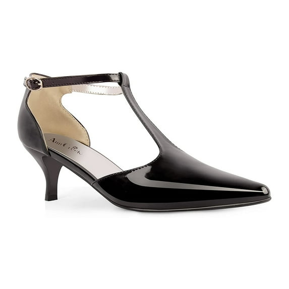 Ferwind Women's Kitten Heel T-Strap Sandals Polka-dot Assorted Colors Adult Black 9.5