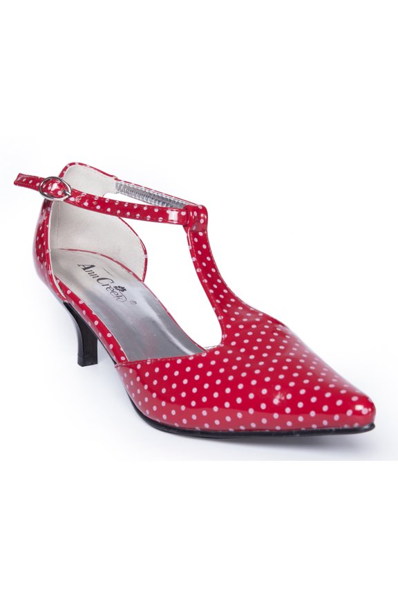 Women's Kitten Heel T-Strap Sandals Polka-dot Assorted Colors Adult Polka-Dot Red 10