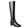thumbnail image 1 of Ferwind Women's Knee-High Boots Crisscross Goldtone Chain-Link Buckle Straps Adult Black  8, 1 of 9