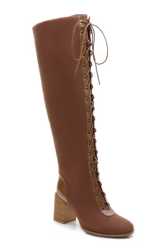 Women's Riding Boots Over-the-Knee Slouch Suede Lace-up Adult Taupe 8