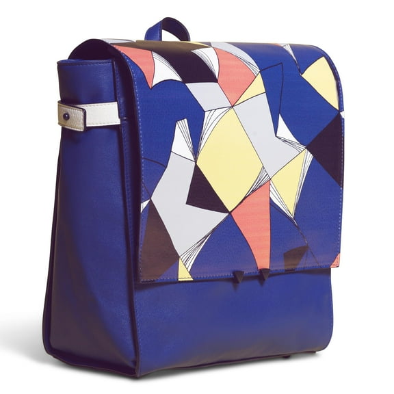 Ferwind Women's Large Backpack Kitty Snout Ears Hardware Geo Print Blue