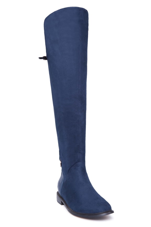 Women's Leg Boots Low Heels Slouch Suede Upper Adult Navy  6.5