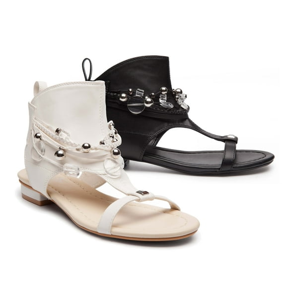 Ferwind Women's Metallic Beads Gemstone Low Heel Sandals Female Adult White  9