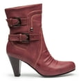 thumbnail image 1 of Ferwind Women's Mid-Calf Booties Rugged Upper Stitch Patterns Buckle Straps Adult Burgundy  8, 1 of 8