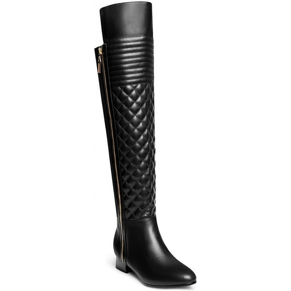 Ferwind Women's Over-the-knee Boots Quilted Stiches High-Low Shaft Low Heels Adult Black  8