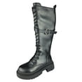 thumbnail image 1 of Ferwind Women's Platform Boots Chunky Heels Lace-up Buckle Straps Adult Black  9, 1 of 8