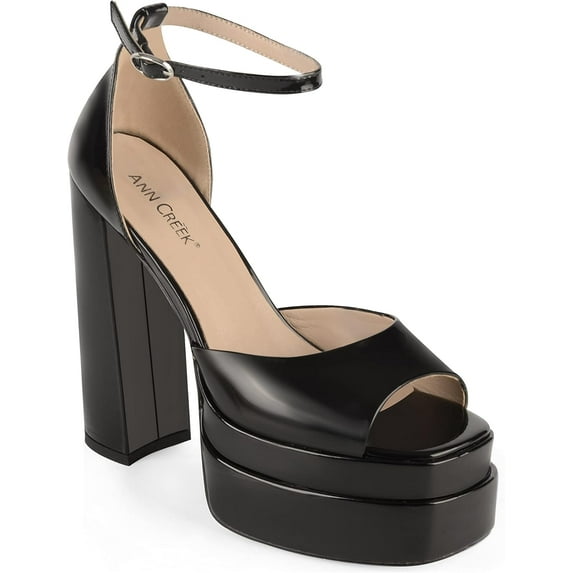 Ferwind Women's Platform Sandals High Chunky Heels Adult Black Peep Toe 9