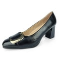 thumbnail image 1 of Ferwind Women's Slip-on Pumps Chunky Heels Goldtone Buckle Adult Black 11, 1 of 7