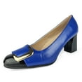 thumbnail image 1 of Ferwind Women's Slip-on Pumps Chunky Heels Goldtone Buckle Adult Navy  9, 1 of 7