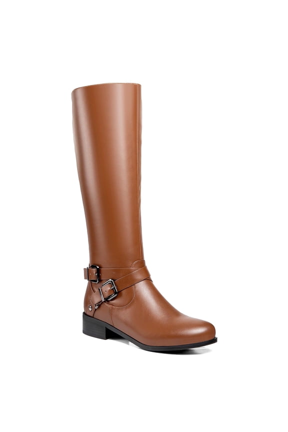 Women's Riding Boots Knee-High Crisscross Buckle Straps Chunky Heels Adult Tan 10