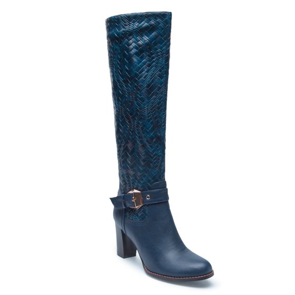 Ferwind Women's Riding Boots Navy Woven Accent Knee-High Adult Navy 6.5