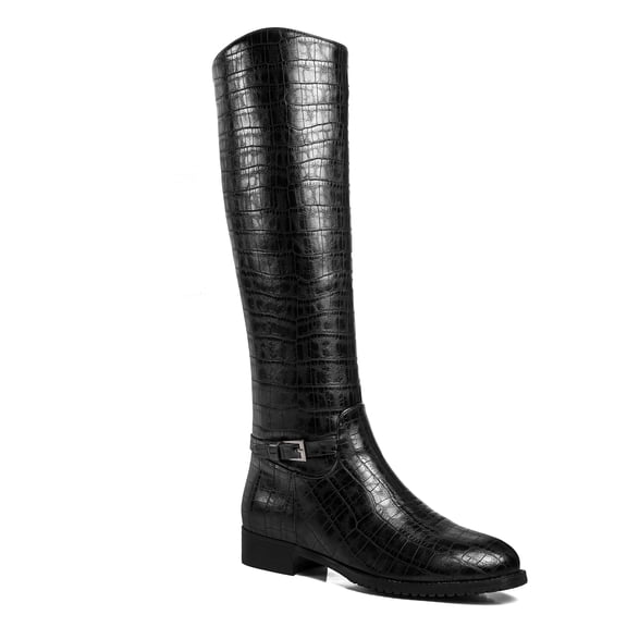 Ferwind Women's Riding Boots Textured Upper Low Heels Adult Black 10