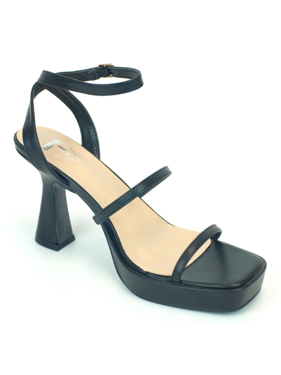 Women's Sandals Chunky High Heels Platform Buckle Straps Female Adult Black 8