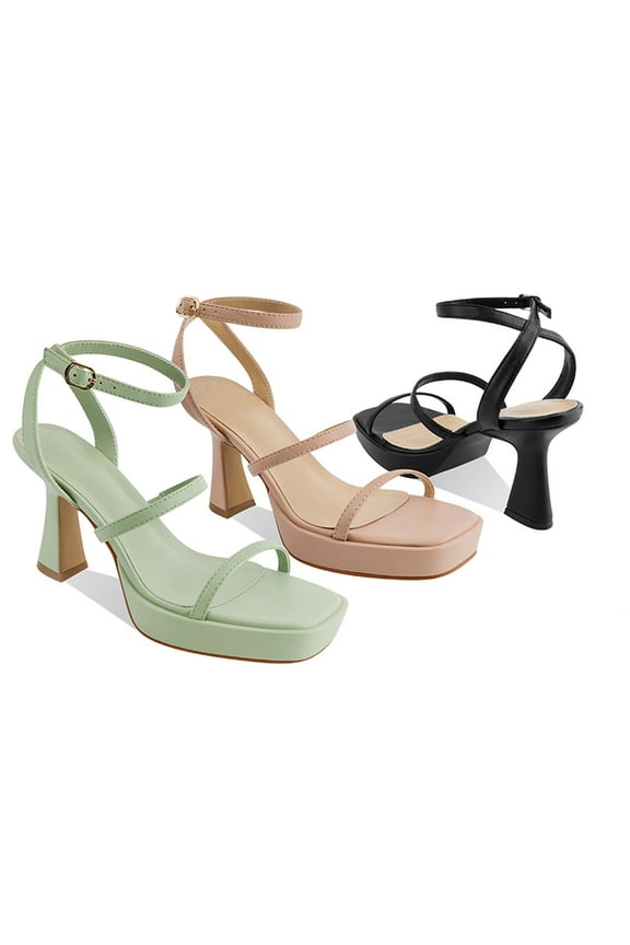 Women's Sandals Chunky High Heels Platform Buckle Straps Female Adult Green 6