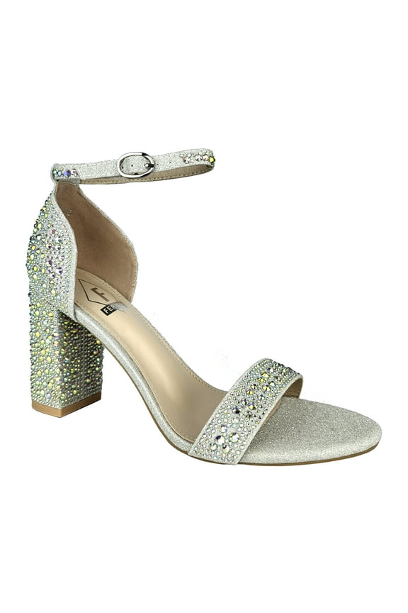 Women's Sandals Glittering Studded Chunky High Heels Female Adult Light Green 11