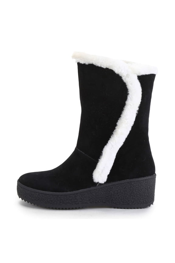 Women's Shearing Ankle Boots Wedge Heel Slouch Micro Suede Adult Black 9