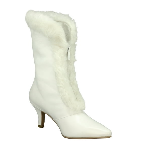 Ferwind Women's Shearling Boots Faux Fur Mid-Calf Kitten Heel Pointy Toe Adult White 12