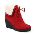 thumbnail image 1 of Ferwind Women's Shearling Boots Wedge Heels 2-Way Foldover Micro Suede Adult Red  7, 1 of 8