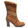 thumbnail image 1 of Ferwind Women's Shearling Slouch Booties Embroidery Suede Upper Chunky Heels Adult Brown  8, 1 of 8