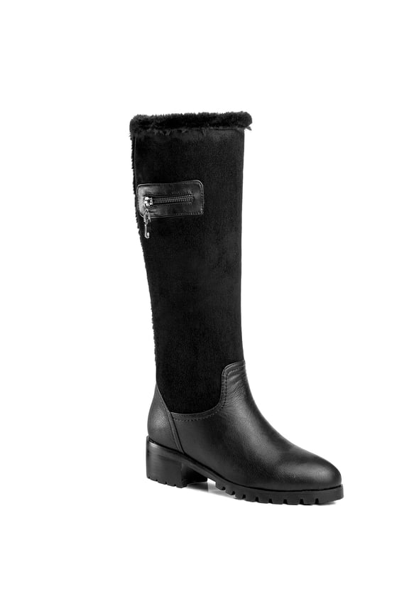 Women's Shearling Winter Boots Slouch Suede Shaft Knee-High Adult Black 10