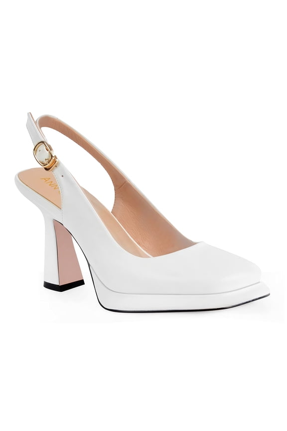Women's Slingback Sandal Pump Platform High Heels Square Toe Adult White 7.5