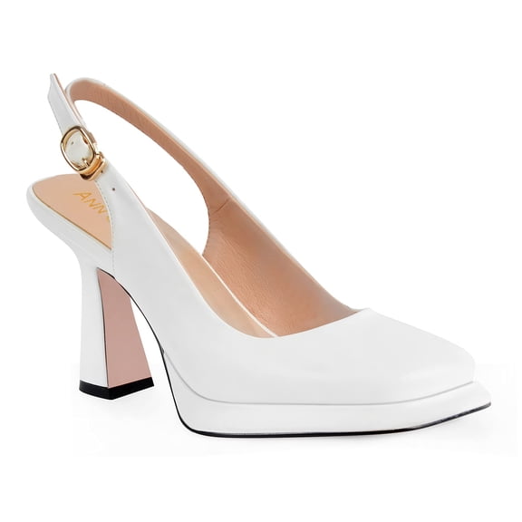 Ferwind Women's Slingback Sandal Pump Platform High Heels Square Toe Adult White  8