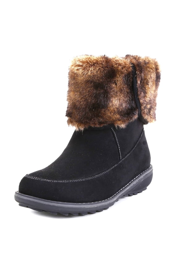 Women's Slouch Upper Fur Trim Winter Wedge Heel Ankle Boots Black 10