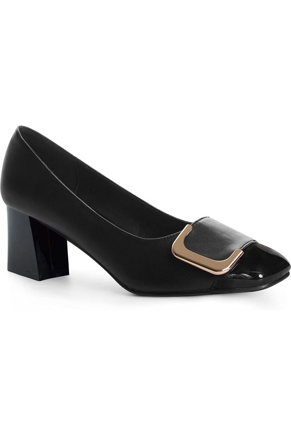 Women's Square Toe Pumps Chunky Heel Two Tone Colors Slip on Adult Black 10