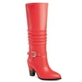 thumbnail image 1 of Ferwind Women's Tall Boots Block Heel Ruched Shaft Buckle Strap Adult Red  8, 1 of 5