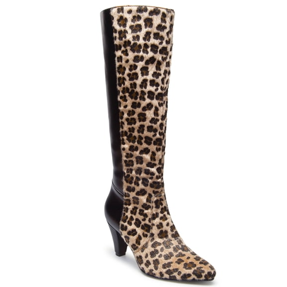 Ferwind Women's Tall Boots Leopard Texture Animal Print Faux Fur Upper Adult Black/Leopard 10