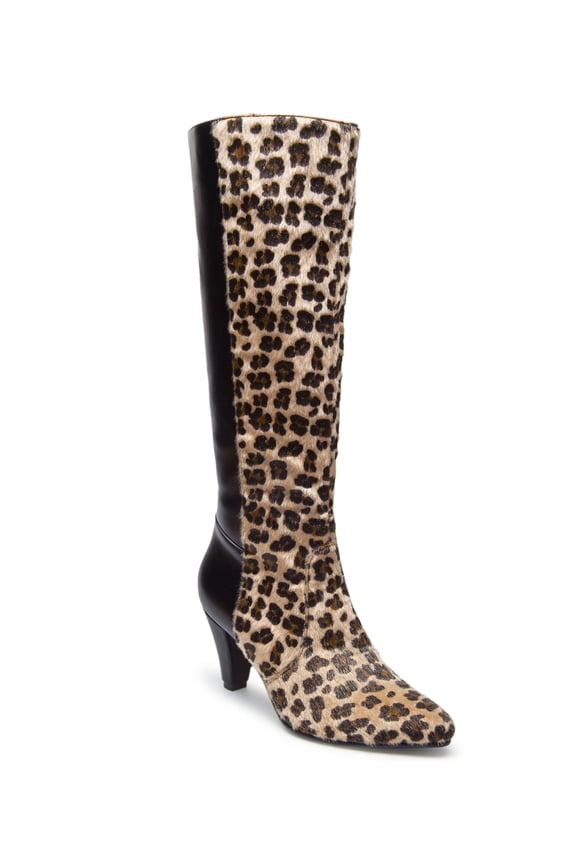 Women's Tall Boots Leopard Texture Animal Print Faux Fur Upper Adult Black/Leopard 9.5