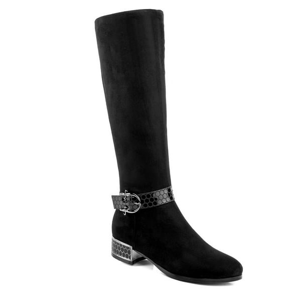 Ferwind Women's Tall Boots Low Heels Beehive Texture Faux Suede Adult Black  8