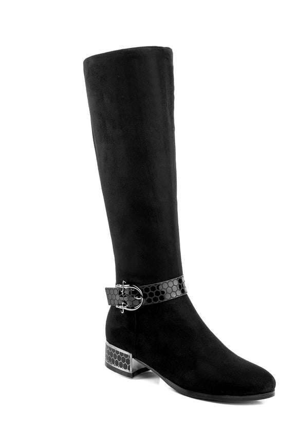 Women's Tall Boots Low Heels Beehive Texture Faux Suede Adult Black 9.5