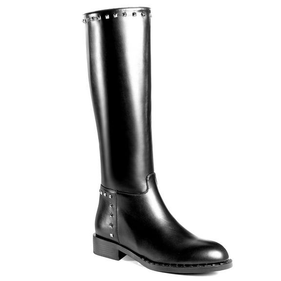 Ferwind Women's Tall Boots Low Heels Studded Trim Adult Black 11