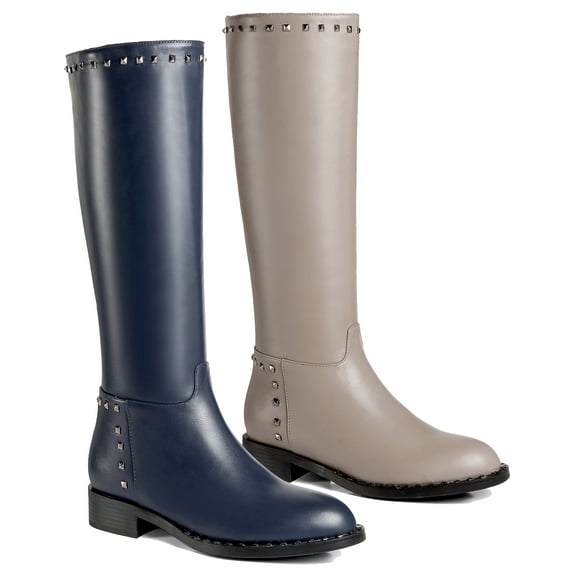 Ferwind Women's Tall Boots Low Heels Studded Trim Adult Navy 8