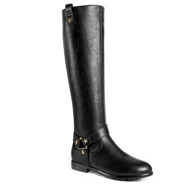 Ferwind Women's Tall Boots Metallic Star Studded Straps Female Adult Black 10