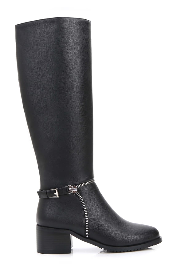 Women's Tall Boots Zipper Trim Strap Detail Adult Black 10