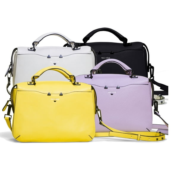 Ferwind Women's Uptown Satchel Kitty Face Eyes Snout Hardware Cream