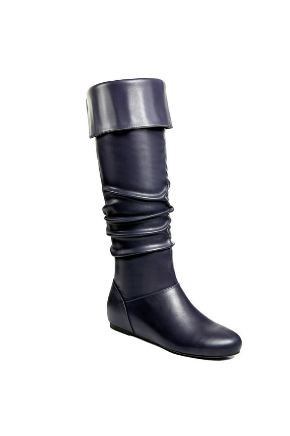 Women's Wedge Boots Tall or Over the Knee 2-Way Ruched Female Adult Navy 11