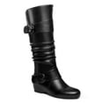 thumbnail image 1 of Ferwind Women's Wedge Heel Boots Rugged Shaft Buckle Straps Knee High Adult Black 10, 1 of 8