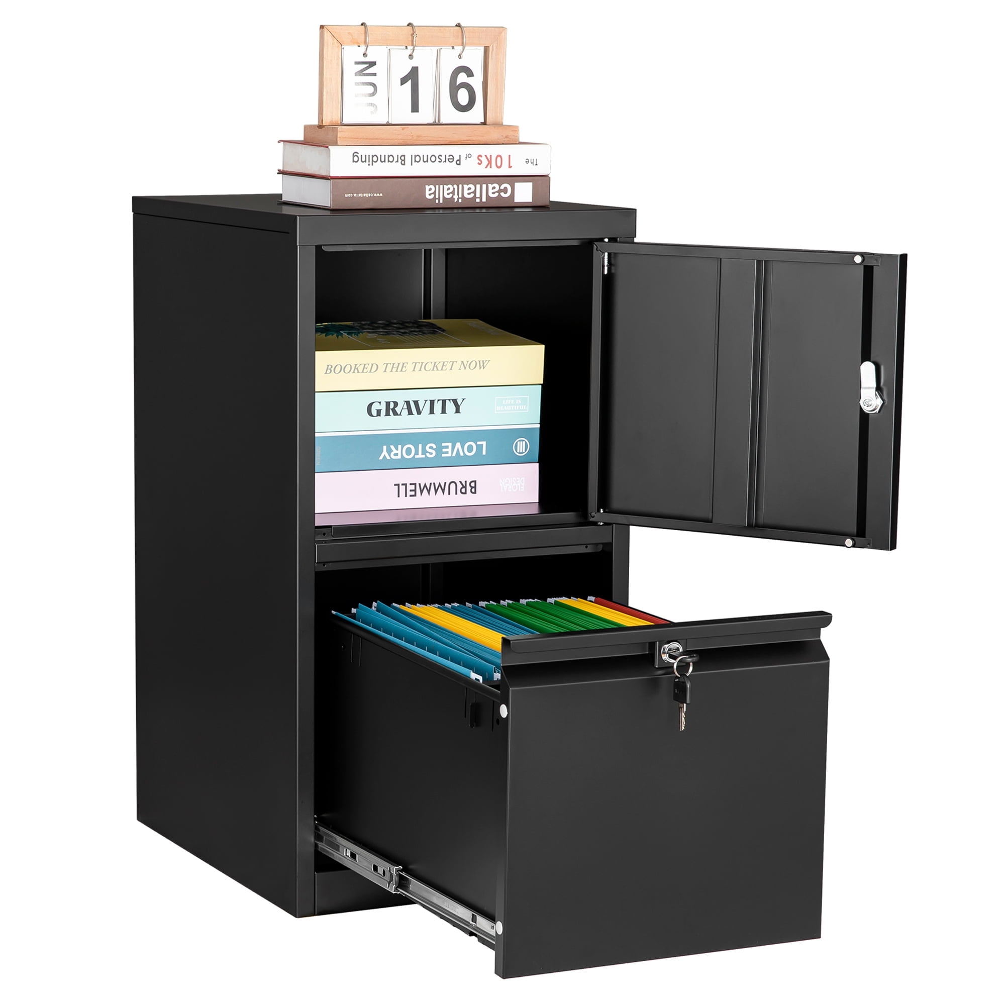 One Drawer File Cabinet With Lock Fesbos 1 Door 1 Drawer File Cabinet with Lock, Metal Office Filing