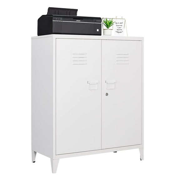 Fesbos 2 Door Metal Locker Accent Cabinet with 2 Shelves, Steel Storage Cabinets for Office/Home(White)