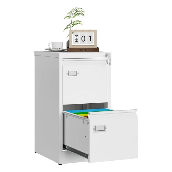Fesbos 2 Drawer File Cabinet with Lock, Metal Filing Cabinets for Home Office, 18" Deep Vertical Steel White File Cabinets Organizer for Letter/Legal/A4