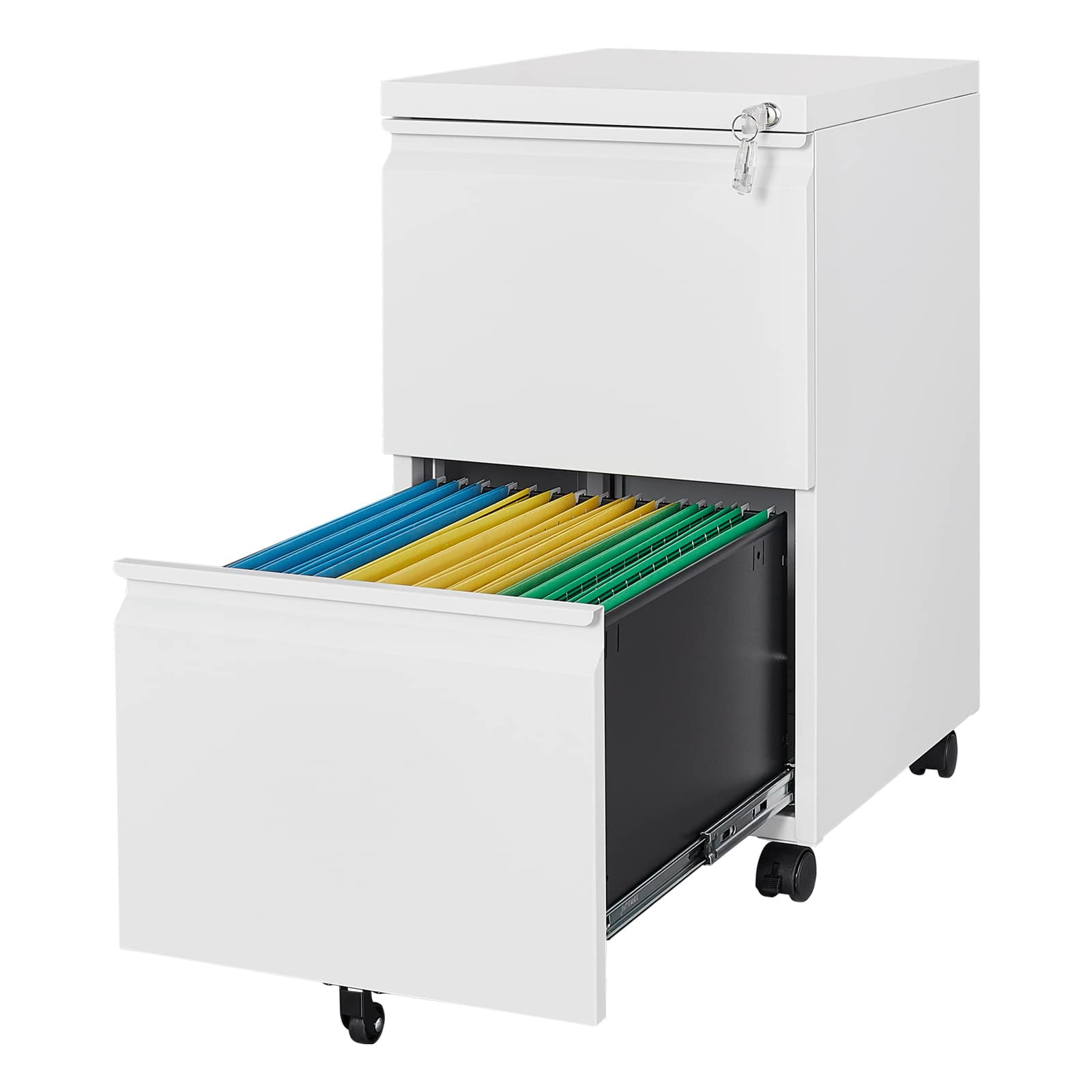Fesbos 2 Drawer Metal File Rolling File with Lock for Hanging Legal/Letter Size