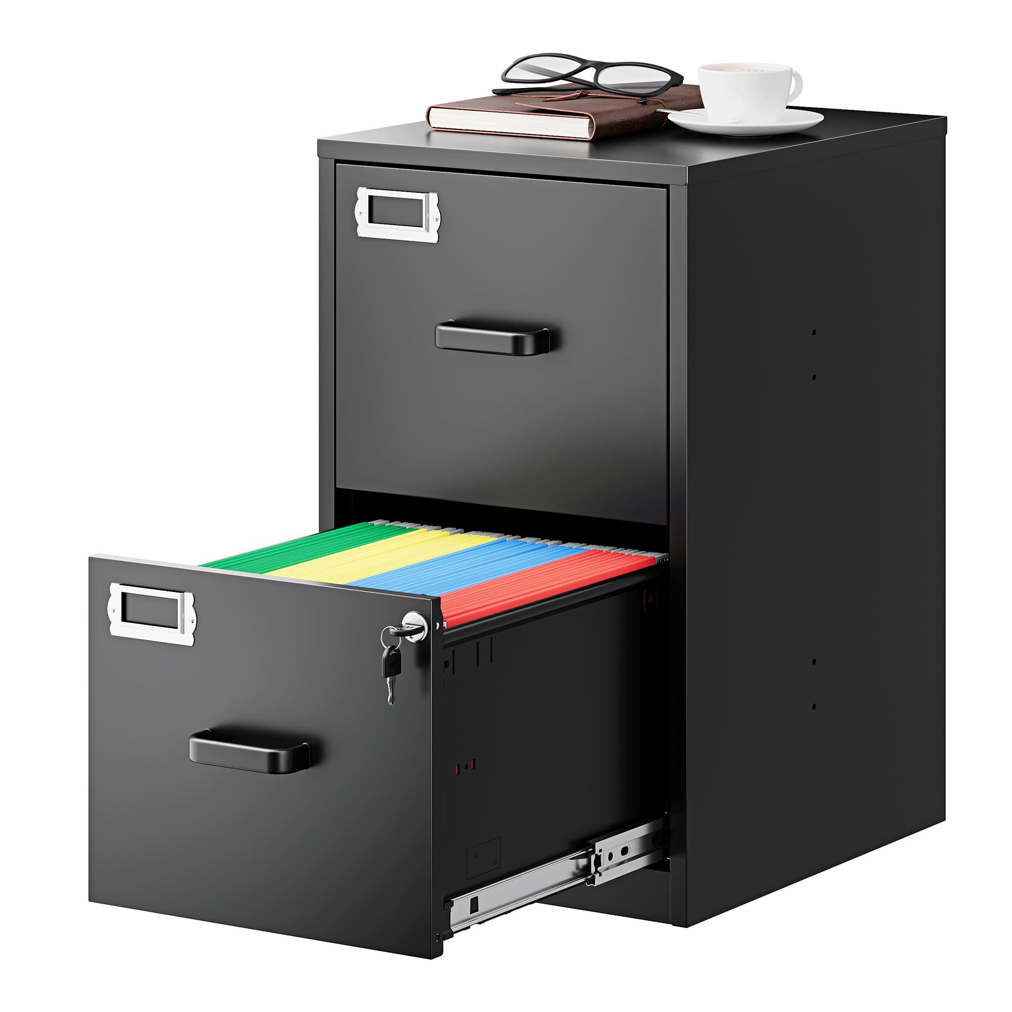 Fesbos 2 Drawer Metal File Cabinet with Lock, Steel Filing Cabinets for Home Office,Fits A4/F4/Letter, Easy Assemble (Black）