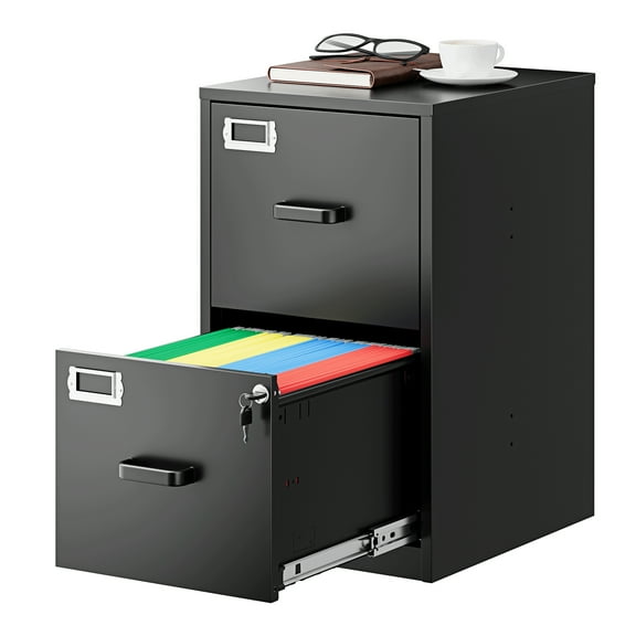 Fesbos 2 Drawer Metal File Cabinet with Lock, Steel Filing Cabinets for Home Office,Fits A4/F4/Letter, Easy Assemble (Black)